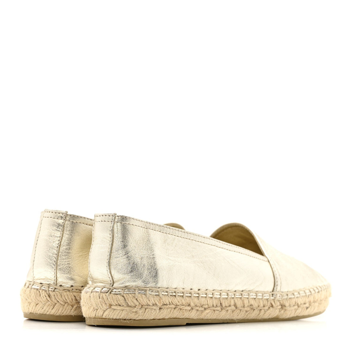 Saint Laurent Metallic Lambskin Women's Monogram Espadrilles 38 Platino