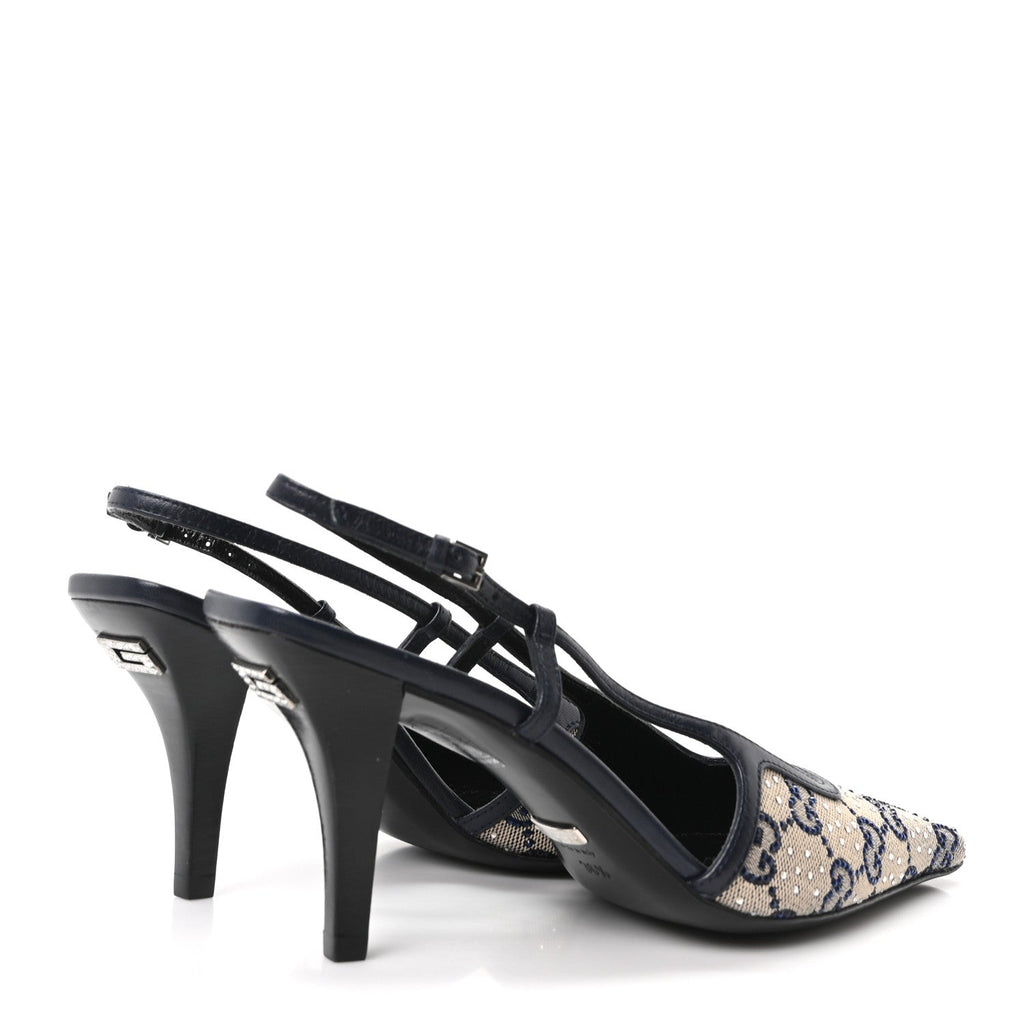 Gucci GG Monogram Malaga Kid Women's Square G Slingback Pumps 36.5 Beige Blue