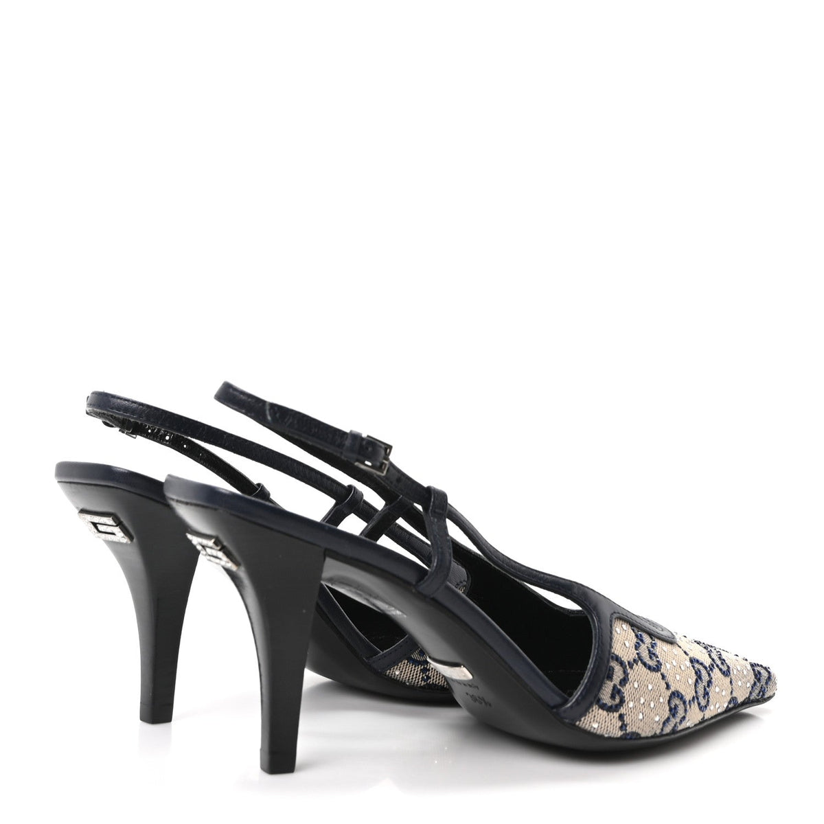 Gucci GG Monogram Malaga Kid Women's Square G Slingback Pumps 36.5 Beige Blue