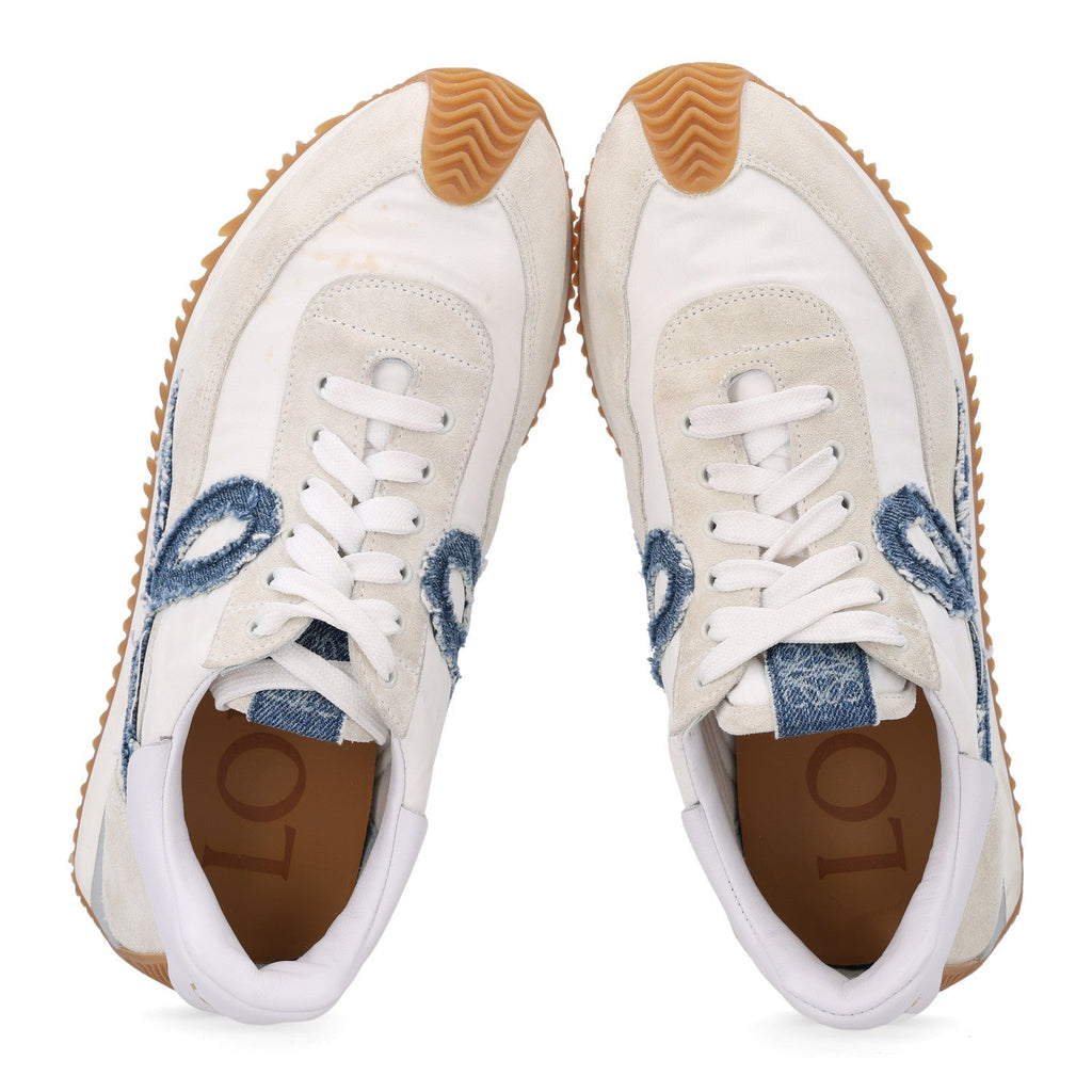 Loewe Nylon Suede Denim Women's Flow Retro Runner Sneakers 37 White