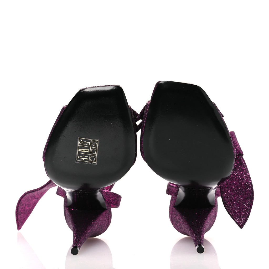 Saint Laurent Glitter Metallic Women's Kiki 100 Ankle Strap Sandals 36.5 Fucxia