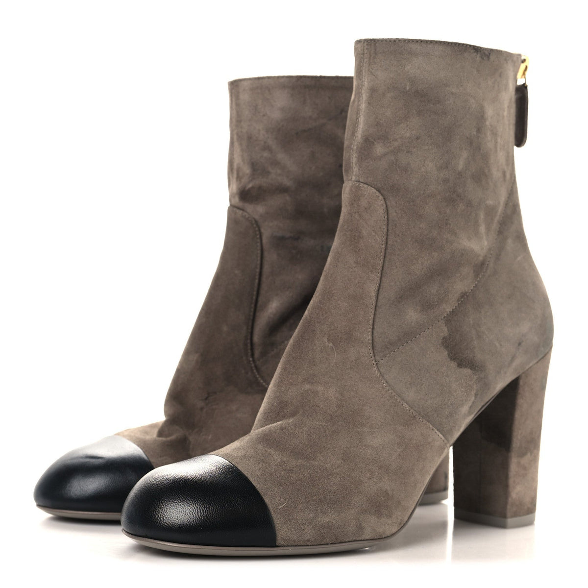 Chanel Suede Lambskin Women's Cap Toe CC Boots 39 Beige Black