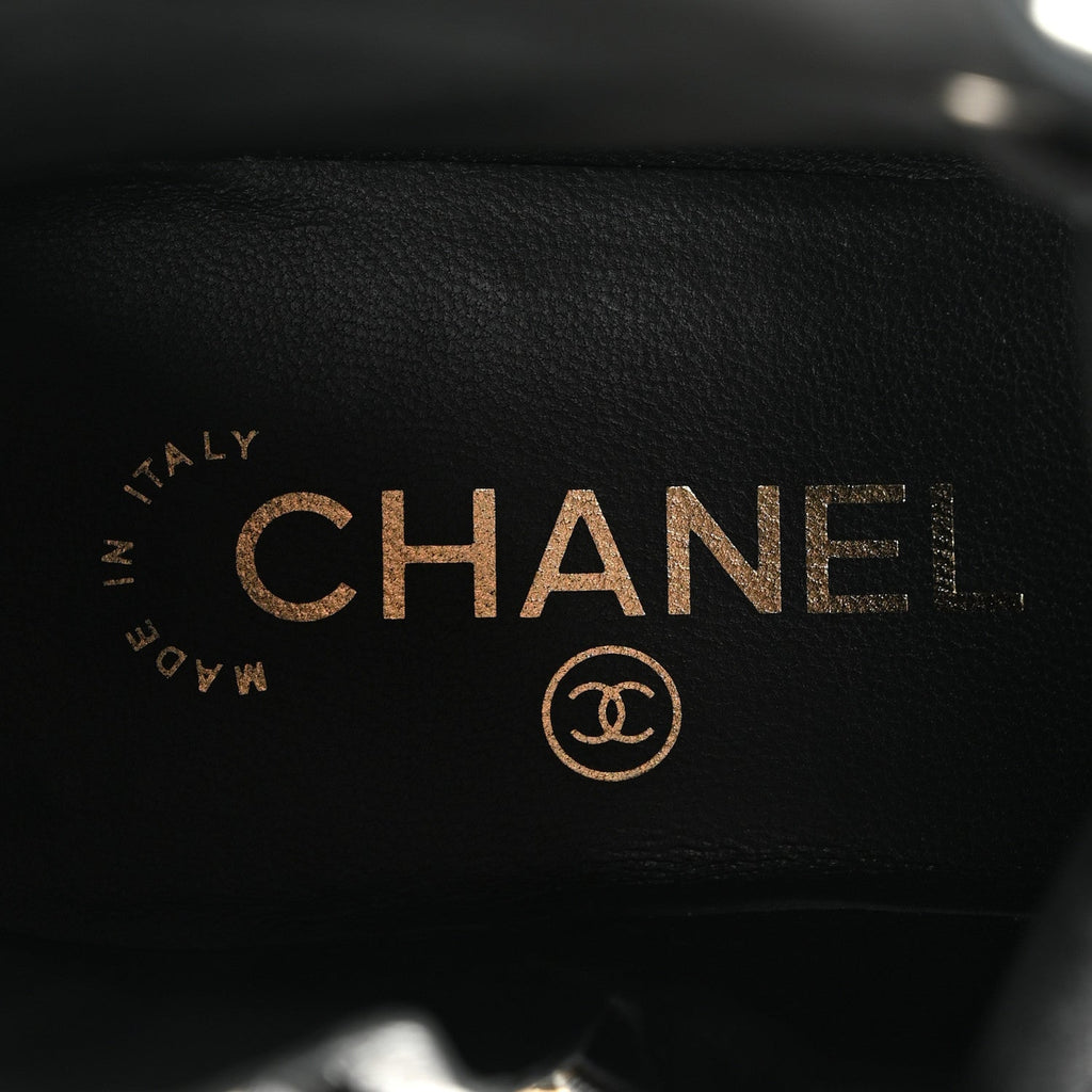 Chanel Shiny Crumpled Lambskin Lace Up Combat Women's Boots