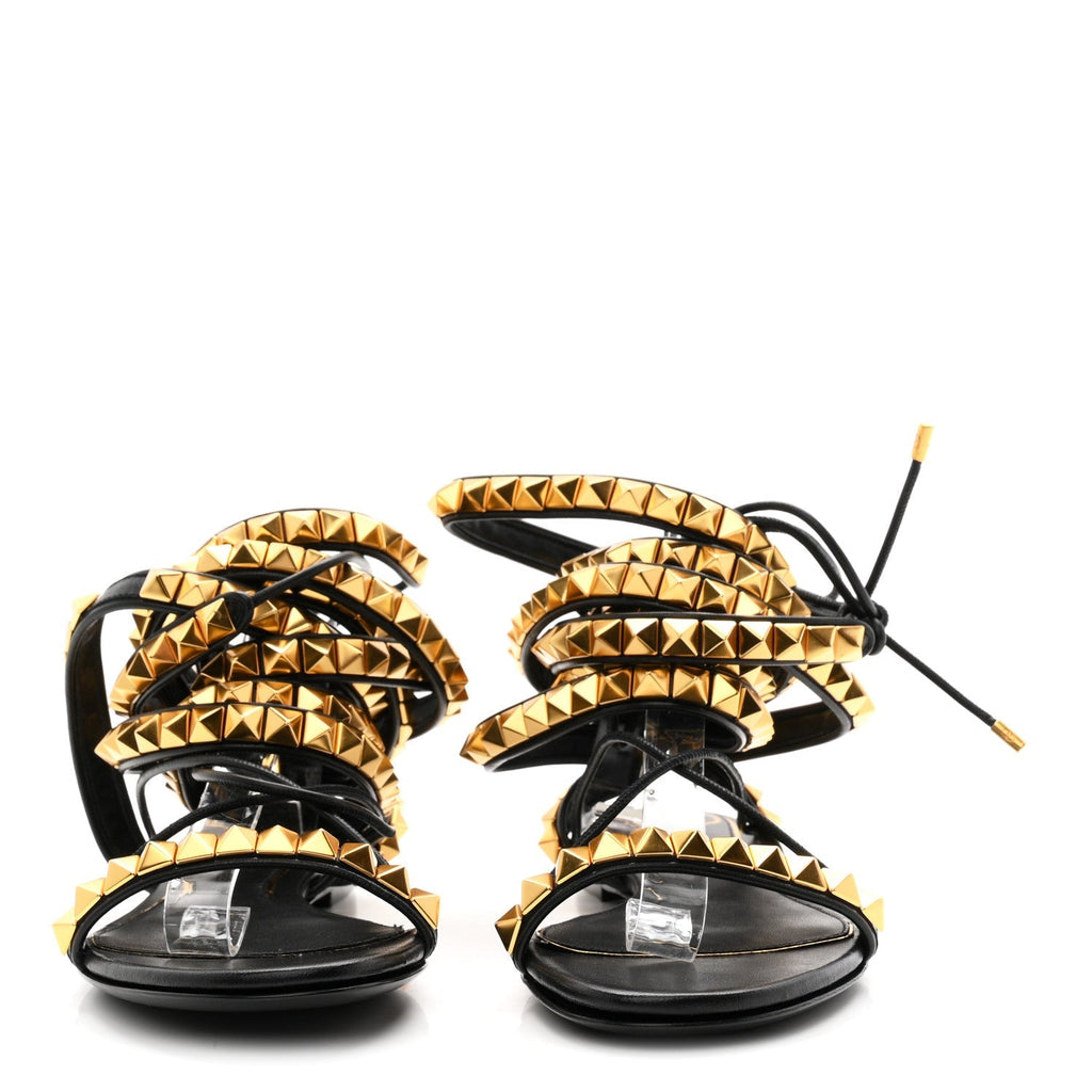 Valentino Garavani Calfskin Women's Rockstud No Limit Gladiator Flat Sandals 37 Black
