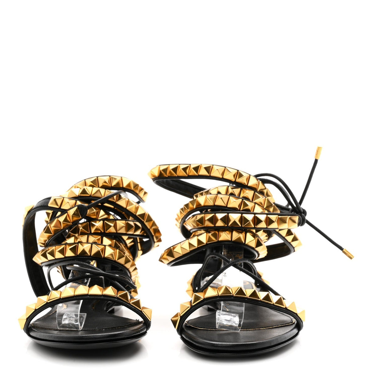 Valentino Garavani Calfskin Women's Rockstud No Limit Gladiator Flat Sandals 37 Black