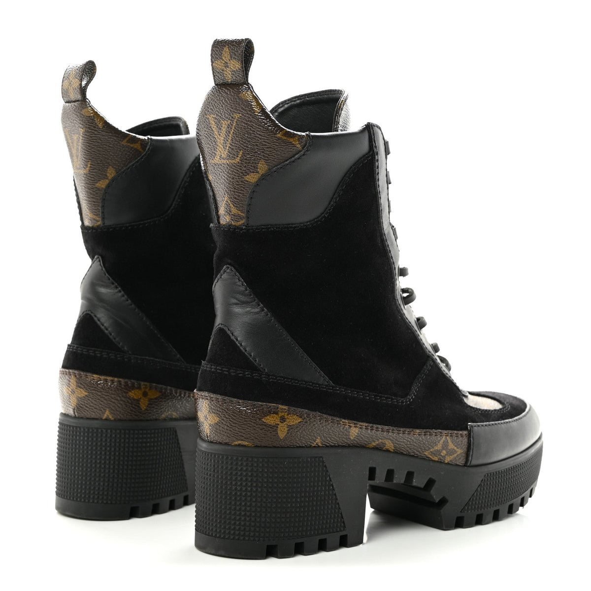 Louis Vuitton Suede Calfskin Monogram Women's Laureate Desert Boots 36 Black