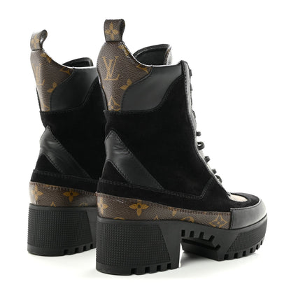 Louis Vuitton Suede Calfskin Monogram Women's Laureate Desert Boots 36 Black