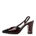 Patent Calfskin Crocodile Embossed Cap Toe CC Slingback Pumps Dark Bur