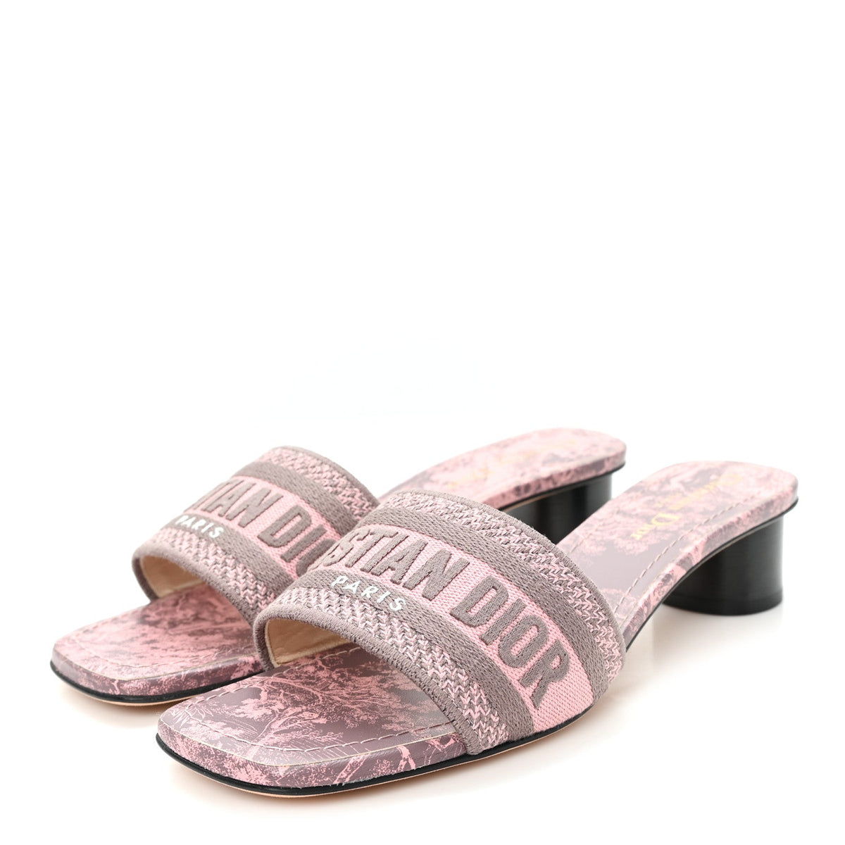 Christian Dior Canvas Toile De Jouy Women's Dway Slide Sandals 37.5 Quartz Grey