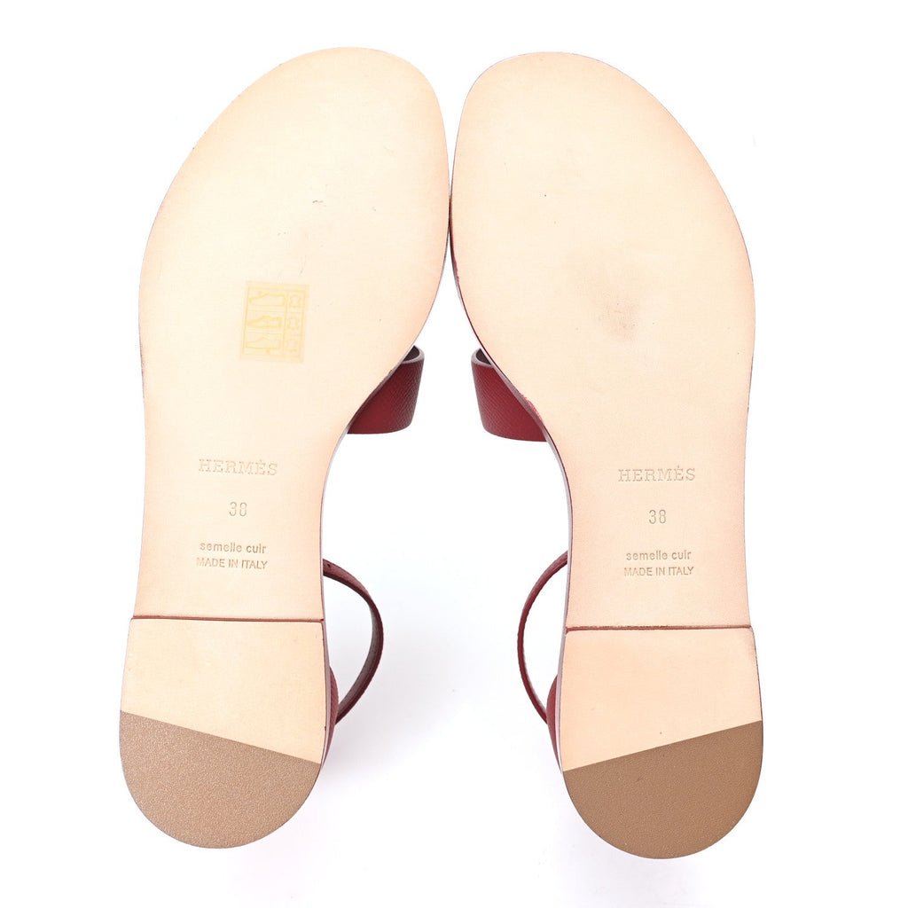 Hermes Epsom Women's Santorini Sandals 38 Rouge H