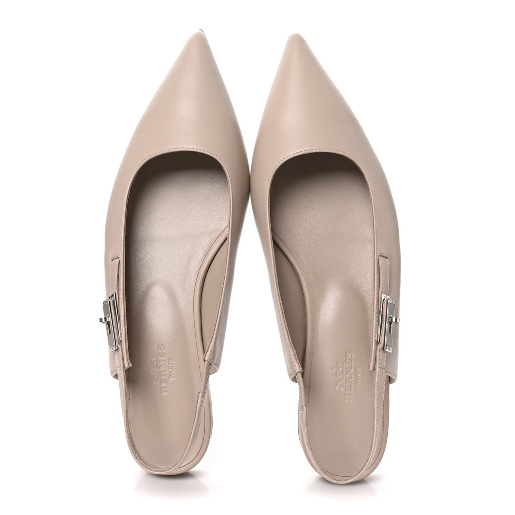 Hermès Nappa Women's Lovely Slingback Flats 38.5 Beige Galet