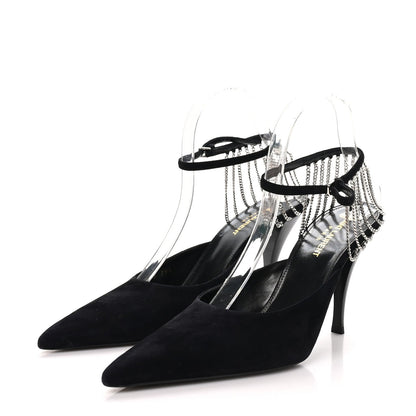 Saint Laurent Suede Women's Kid Scamosciato Sling 90 Chain Pumps 39.5 Black