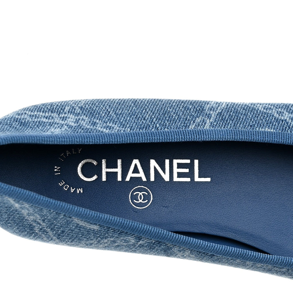 Chanel Denim Printed Cap Toe Women's Ballerina Flats