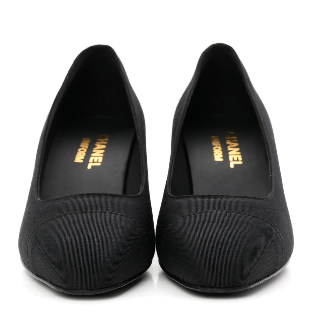 Chanel Grosgrain Women's Cap Toe CC Uniform Pumps 35 Black