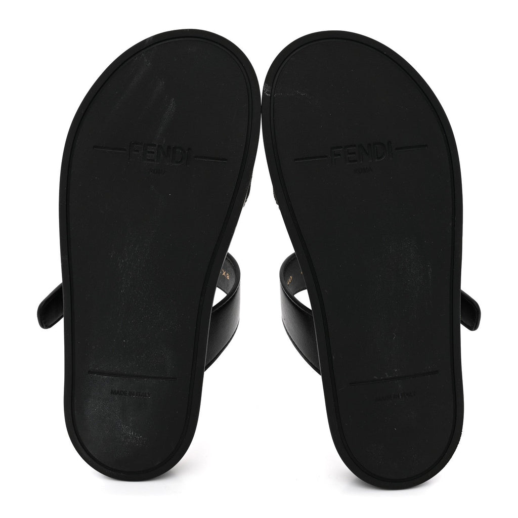 Fendi Fabric Jacquard Nappa FF Women's Feel Buckled Slide Sandals 37 Tobacco Black