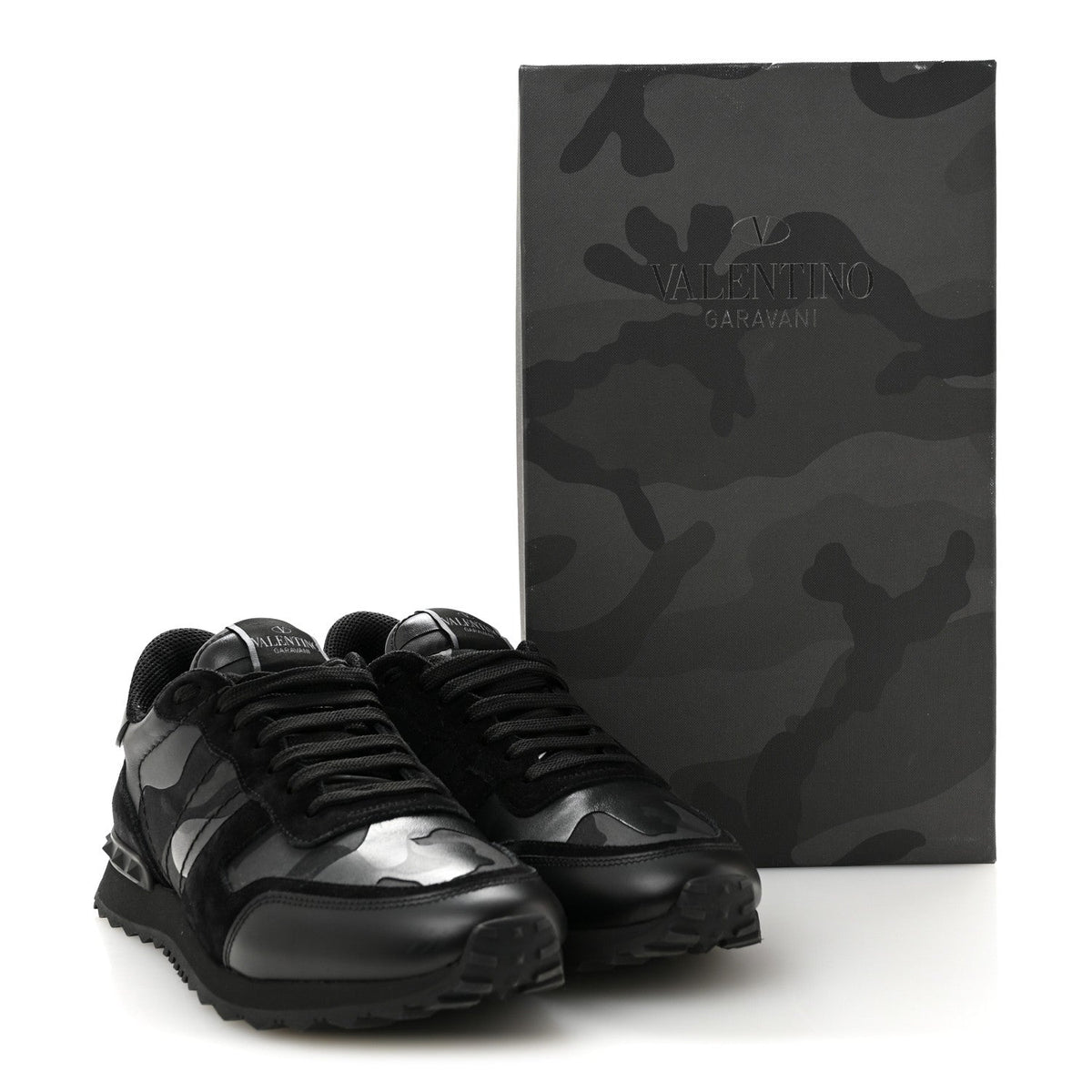 Valentino Garavani Suede Men's Camouflage Rockrunner Sneakers 41 Black