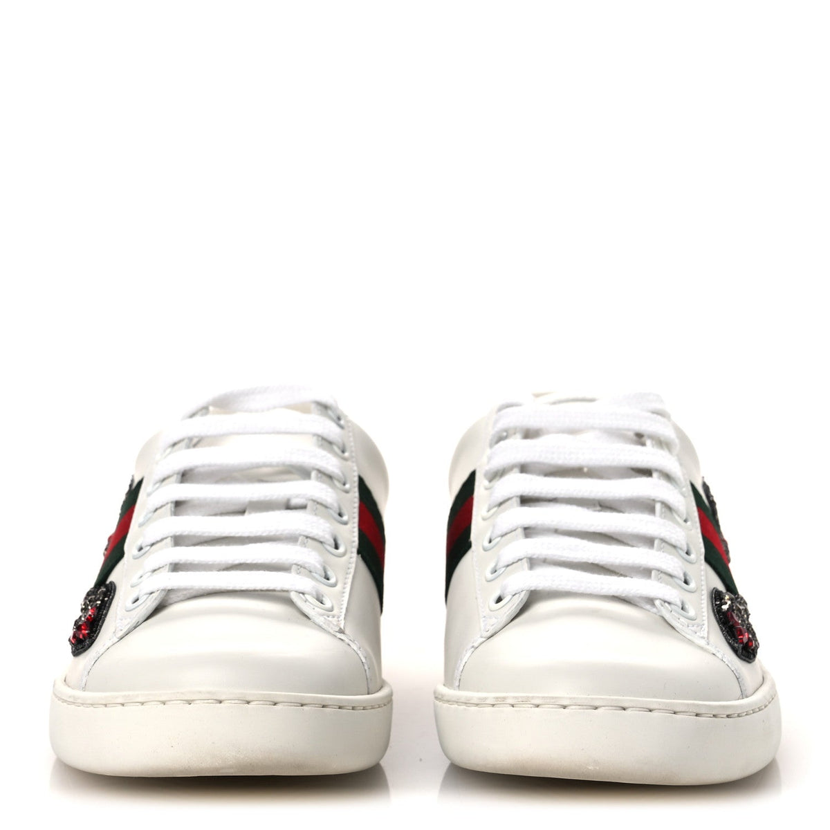 Gucci Calfskin Web Studded Women's Arrow Ace Sneakers 35.5 White