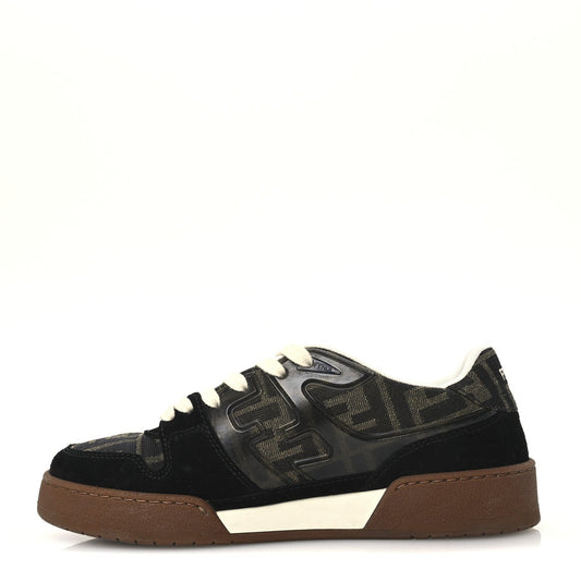 Fendi Suede Calfskin Zucca Women's Match Low Top Sneakers 37.5 Tobacco Black