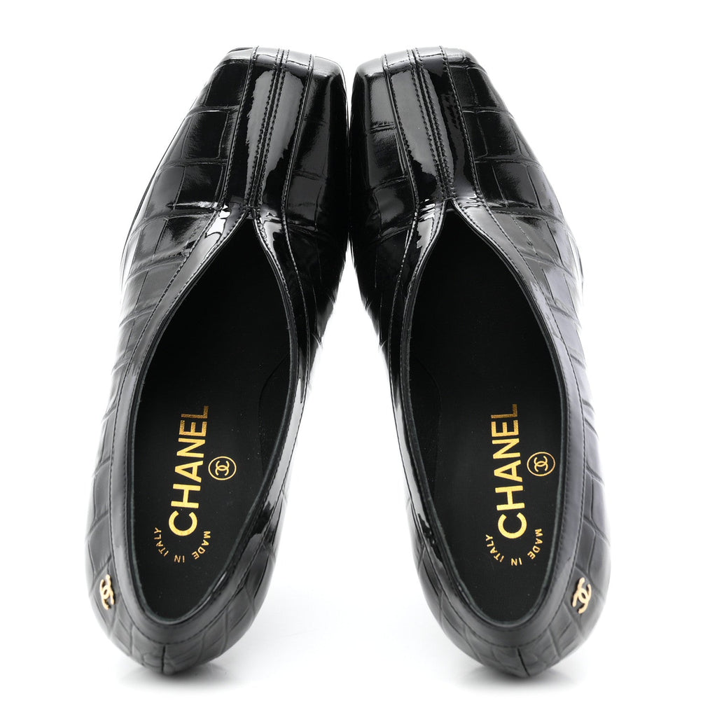 Chanel Crocodile Embossed Patent Calfskin Women's Pumps 36 Black