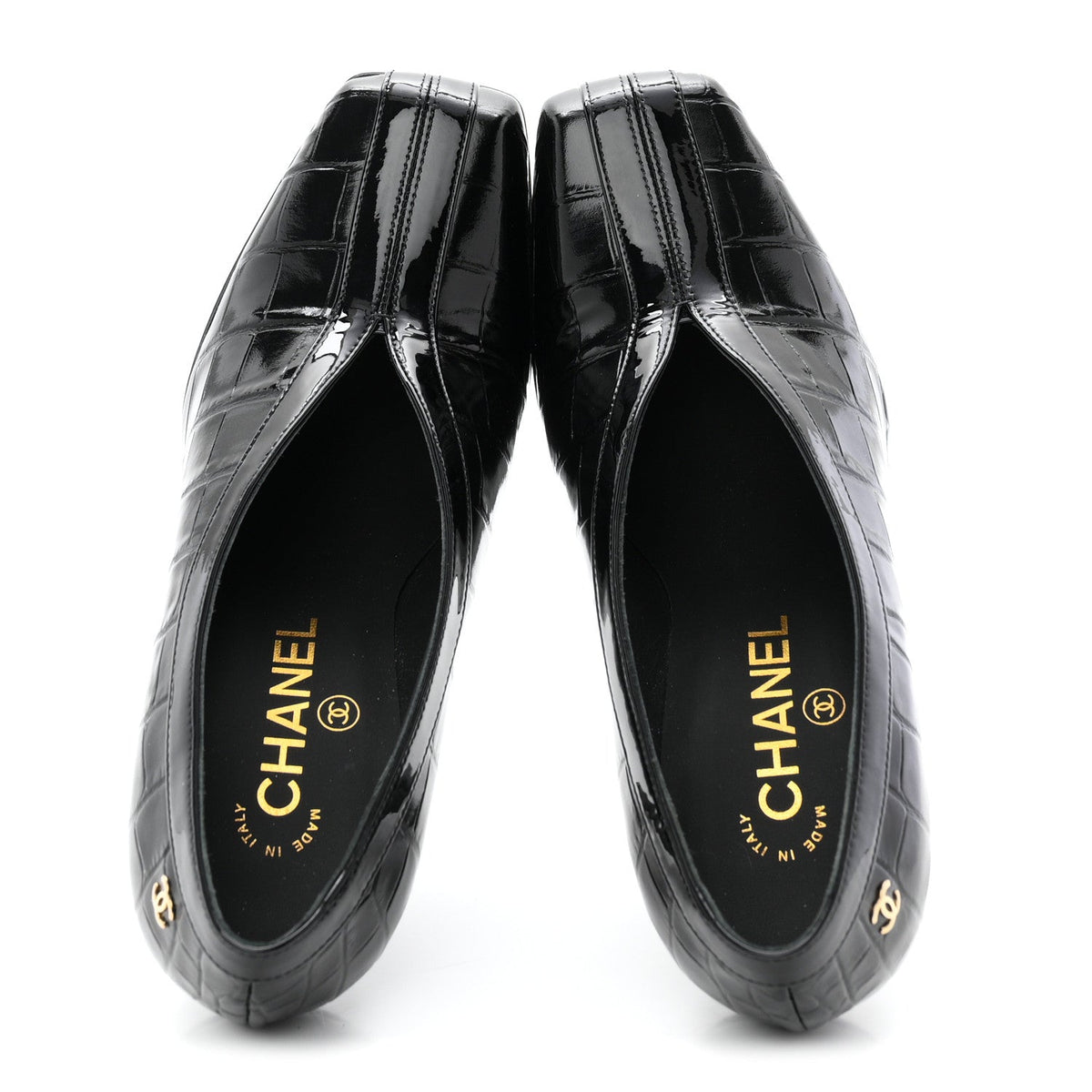 Chanel Crocodile Embossed Patent Calfskin Women's Pumps 36 Black