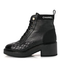 Pearly Calfskin Patent Calfskin Lace Up Combat Boots Black