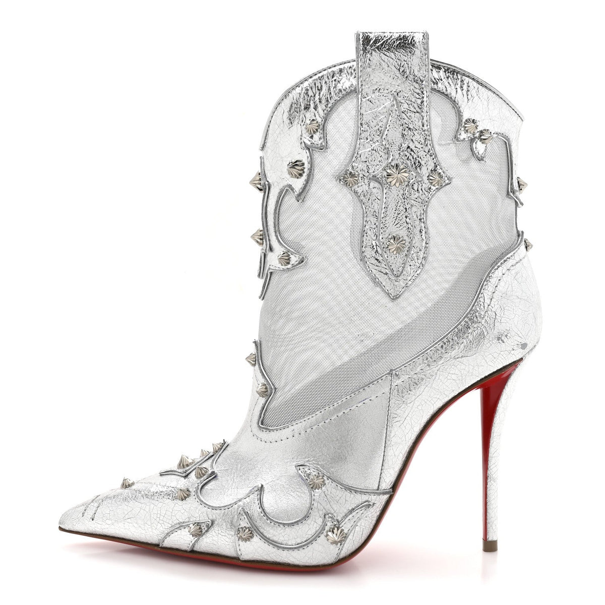 Christian Louboutin Metallic Calfskin Women's Bootytiang 100 Boots 37 Silver