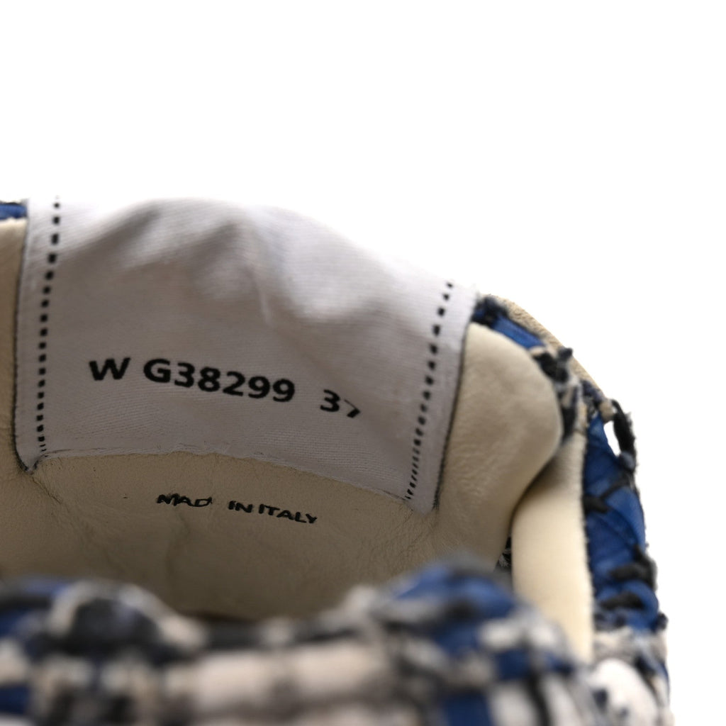 Chanel Tweed Suede Calfskin Women's CC Sneakers 37 Dark Blue Black Grey White
