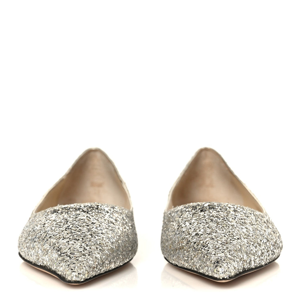 Jimmy Choo Glitter Mesh Women's Love Flats 36 Silver Sparks