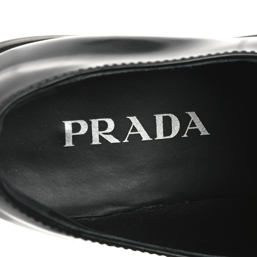 Prada Spazzolato Metal Triangle Logo 20mm Women's Loafers Black