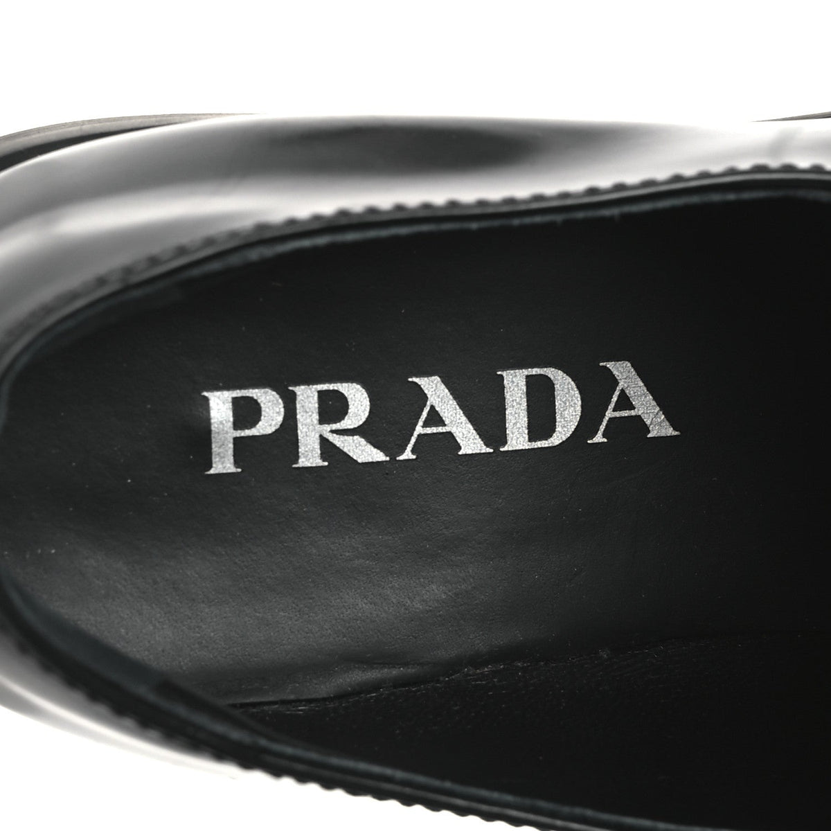Prada Spazzolato Metal Triangle Logo 20mm Women's Loafers Black