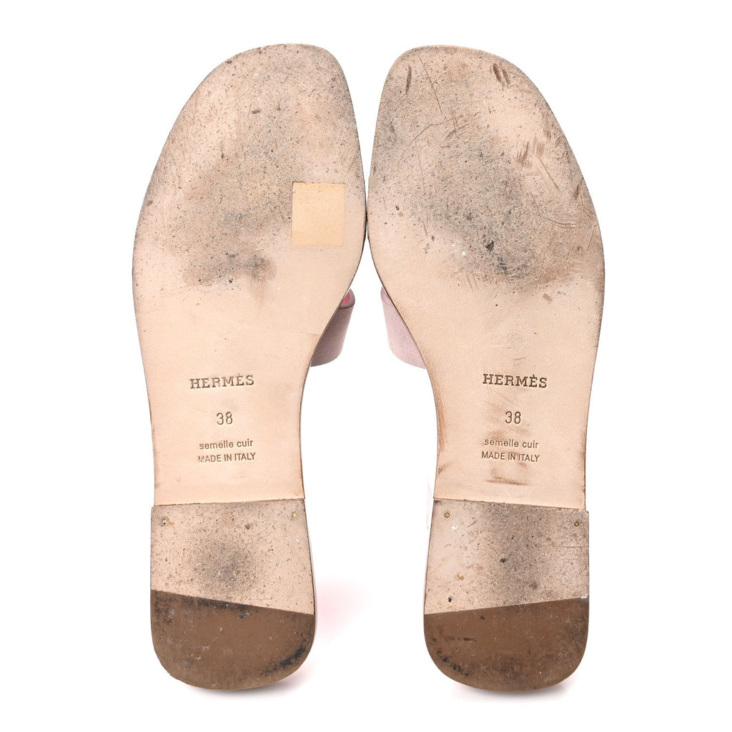 Hermès Suede Goatskin Oran Women's Sandals Rose Porcelaine