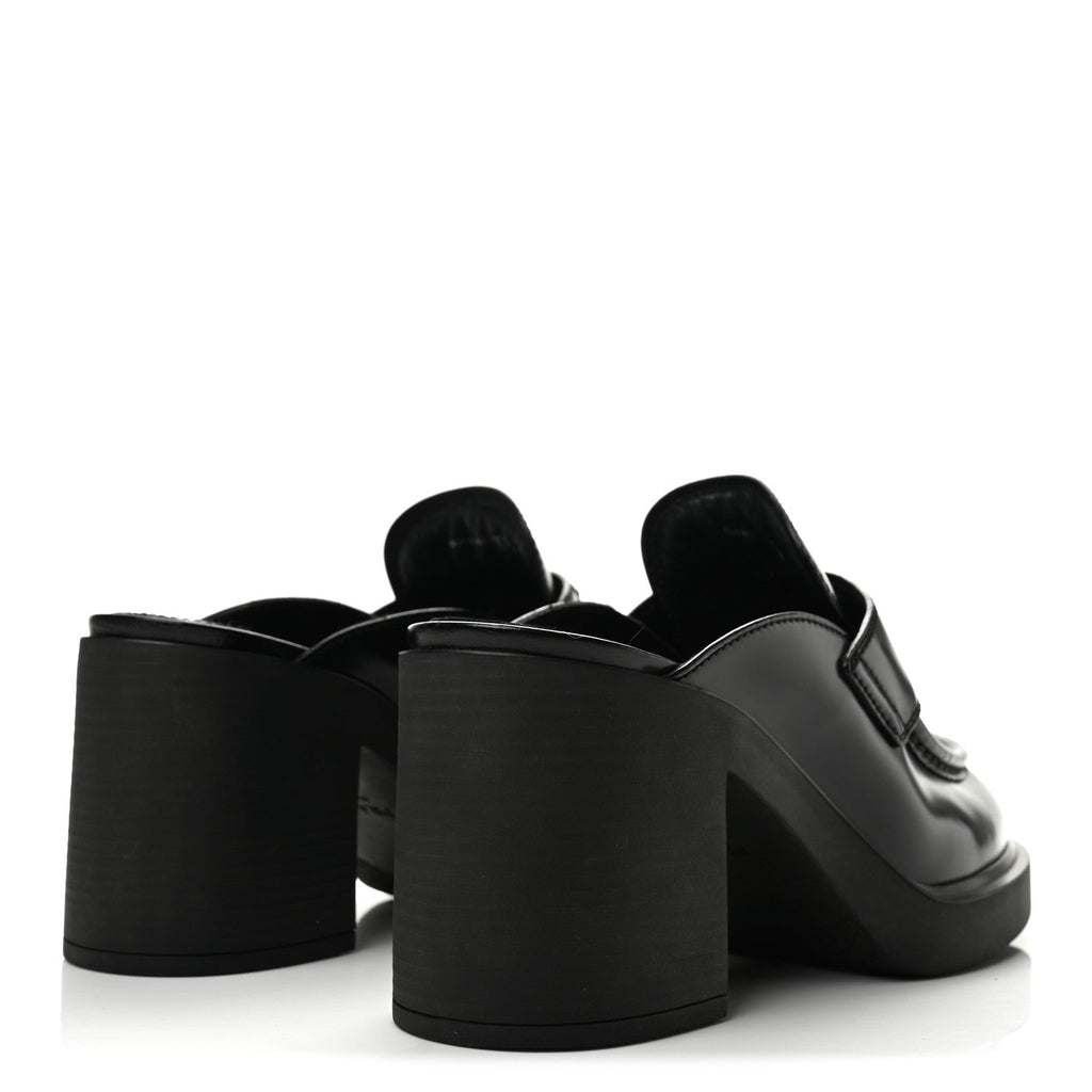 Prada Spazzolato Women's Platform Loafer Mules 38.5 Black