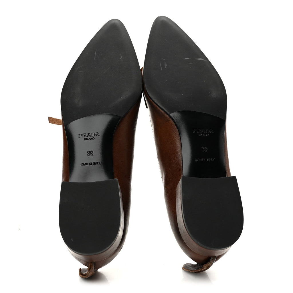 Prada Vitello Women's Old Bow Loafers 39 Cacao