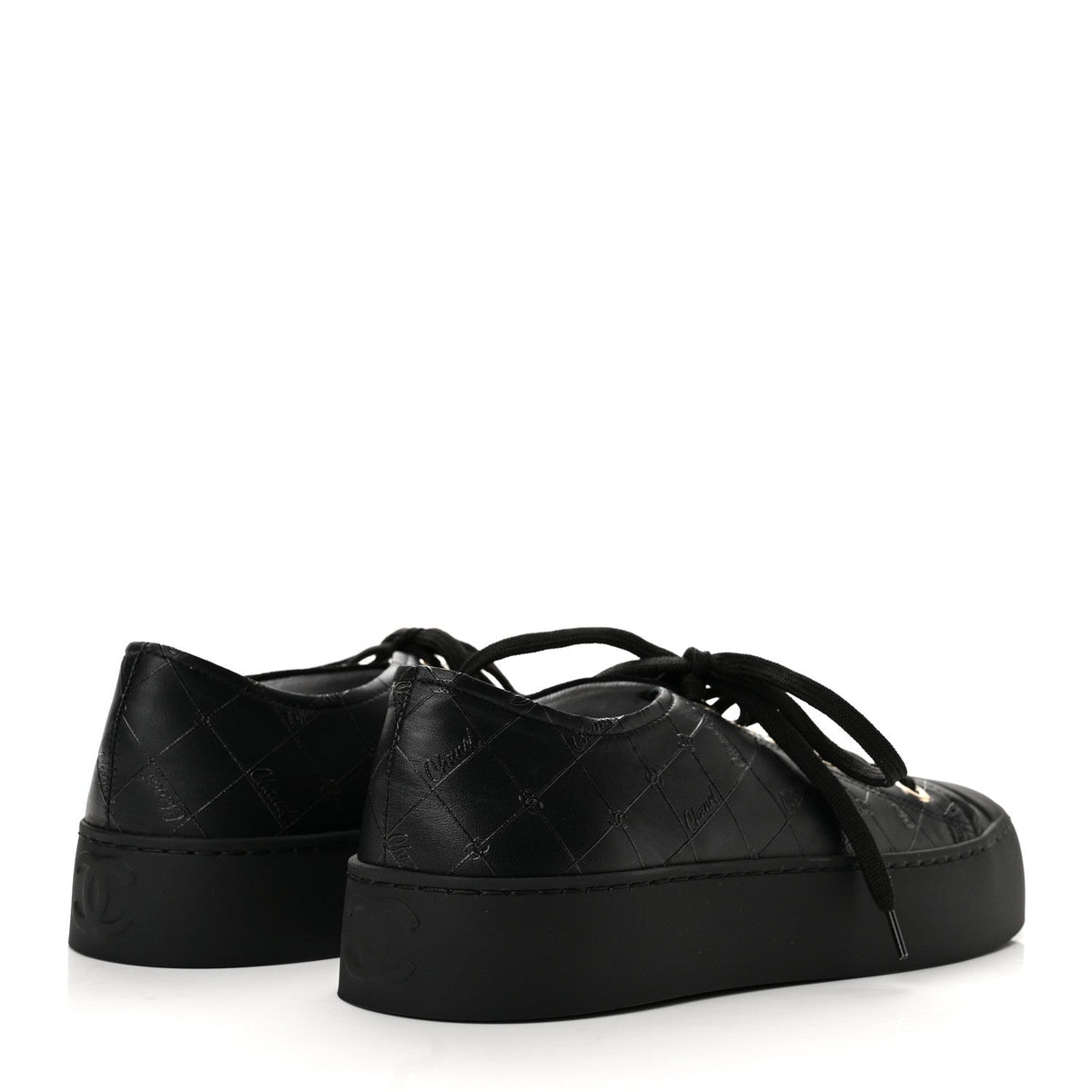 Chanel Lambskin Printed Logo Women's Sneakers 38 Black