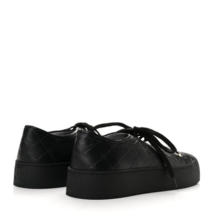 Chanel Lambskin Printed Logo Women's Sneakers 38 Black