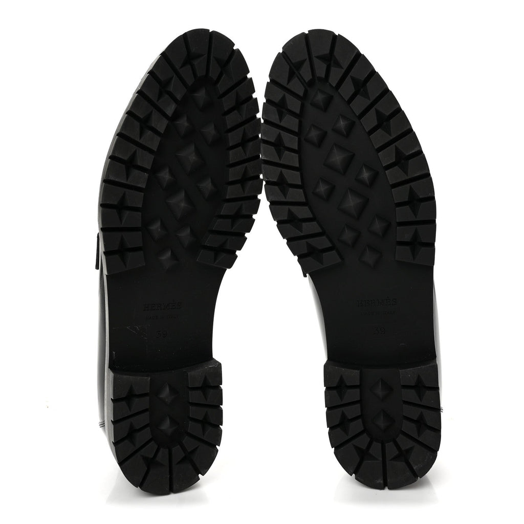 Hermès Glazed Calfskin Faubourg Women's Loafers Black