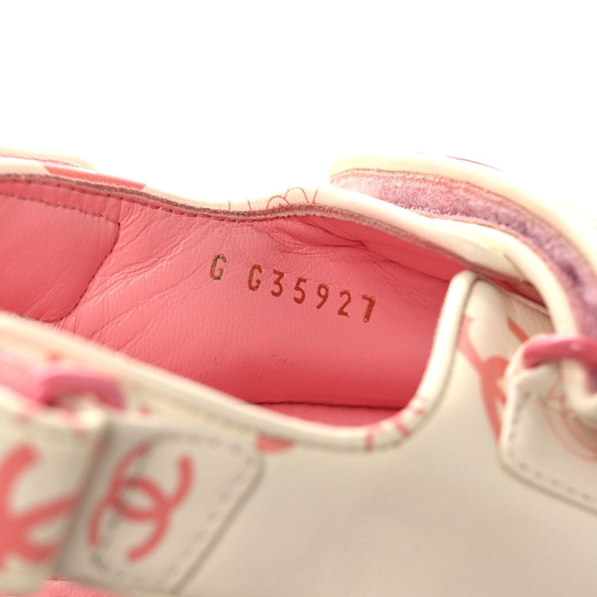 Chanel Lambskin Women's Printed CC Velcro Dad Sandals 37 White Pink