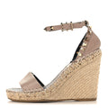 Valentino Garavani Calfskin Women's Rockstud Espadrille Wedge Sandals 35 Poudre Natural