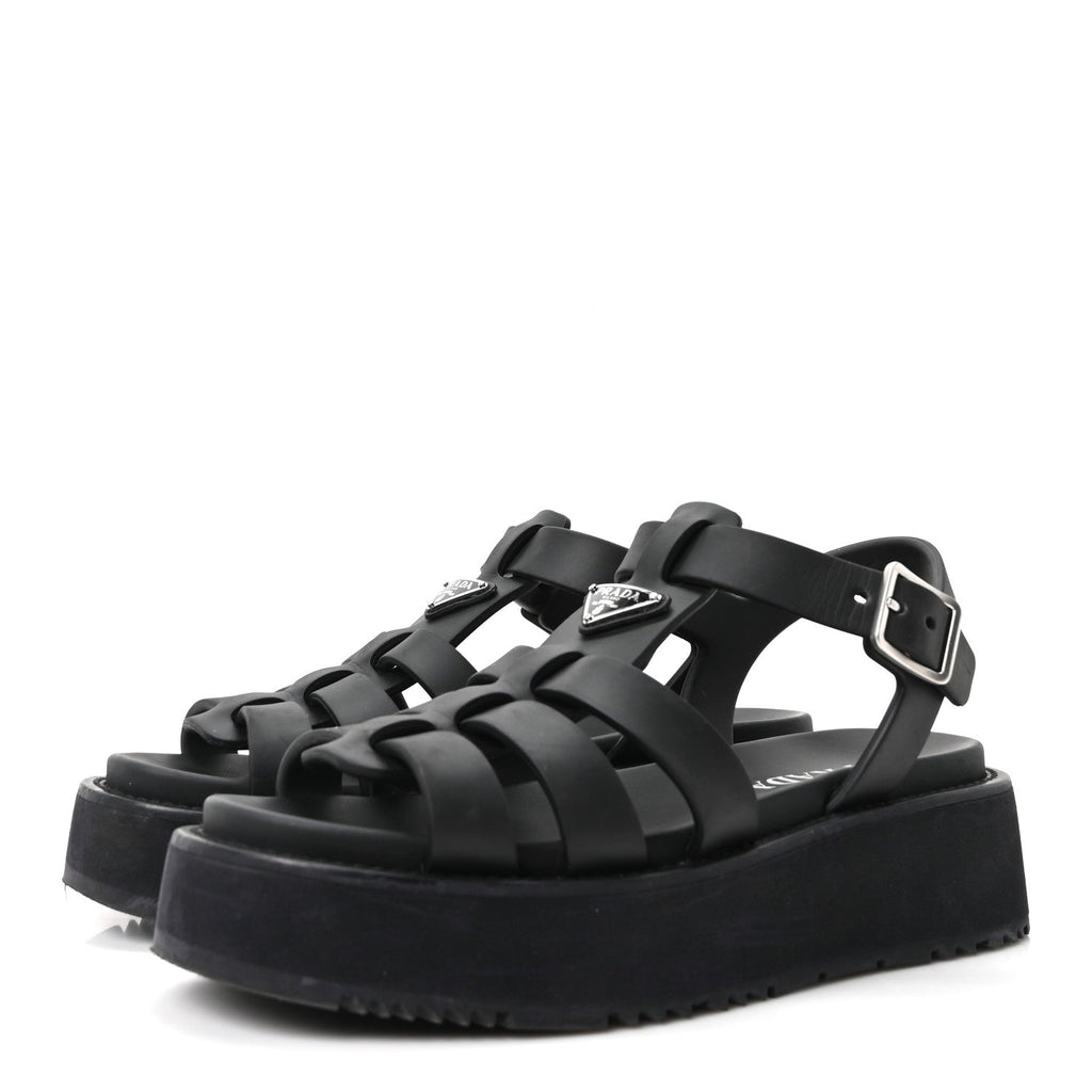 Prada Foam Rubber Women's Soft Cage Triangle Logo Sandals 39 Black