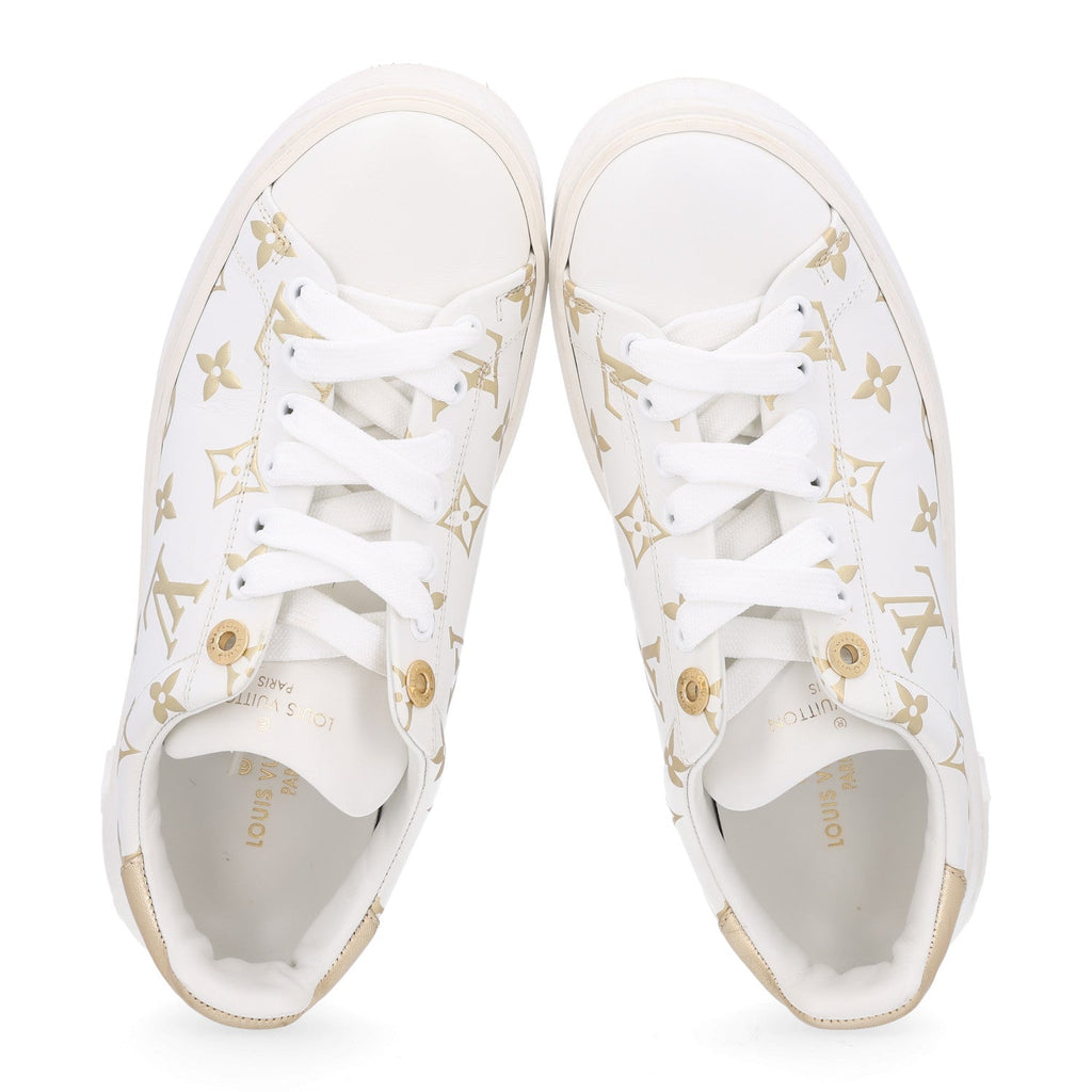 Louis Vuitton Calfskin Women's Monogram Debossed Time Out Sneakers 37 Gold