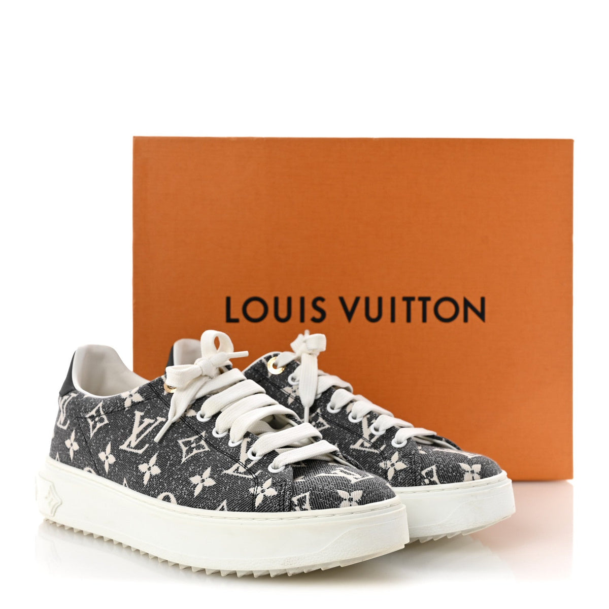 Louis Vuitton Denim Monogram Women's Time Out Sneakers 39 Black