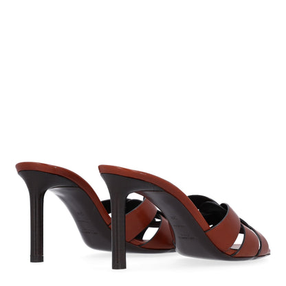 Saint Laurent Calfskin Tribute 85 Women's Slide Sandals New Papaya