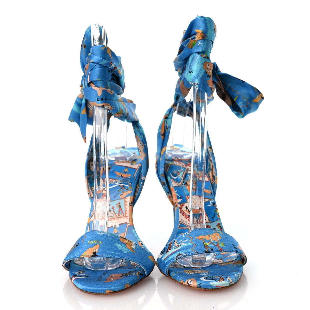 Christian Louboutin Crepe Satin Women's Greekaba Du Desert 100 Sandals 35 Blue Multicolor