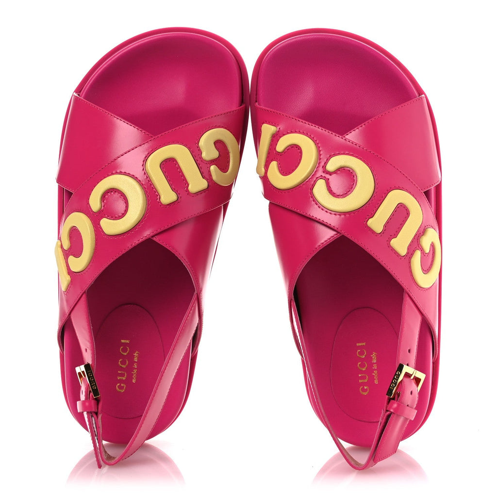 Gucci Calfskin Nappa Women's Elizabeth Charlotte Logo Slingback Sandals 36 Pink