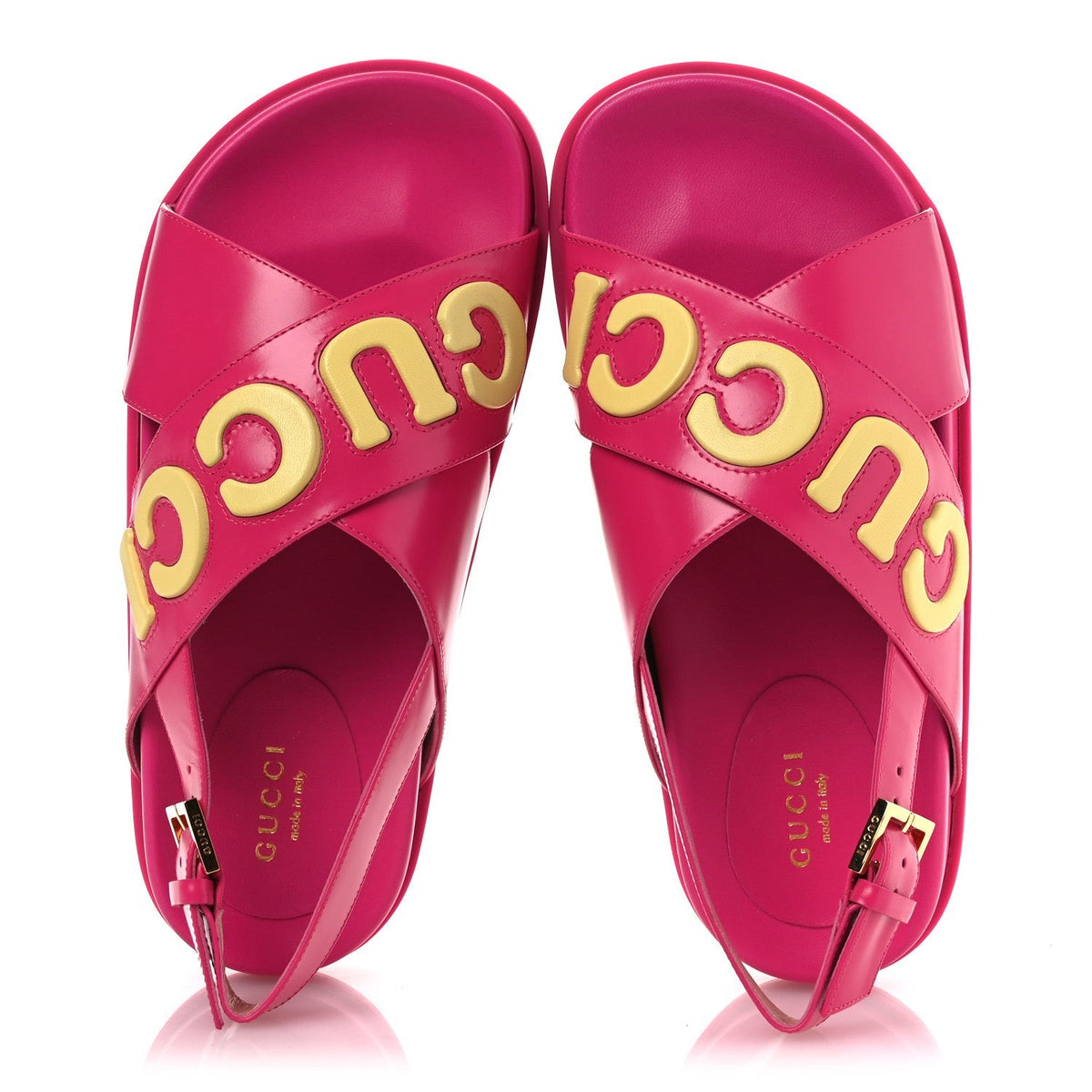 Gucci Calfskin Nappa Women's Elizabeth Charlotte Logo Slingback Sandals 36 Pink