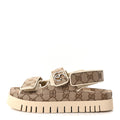 Gucci Canvas Suede Women's Double G Dad Sandals 37 Beige Ebony New Acero