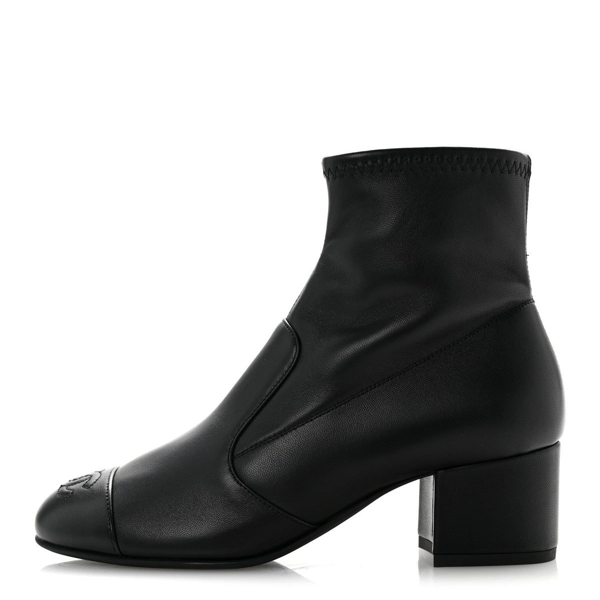 Chanel Stretch Lambskin Women's Cap Toe CC Uniform Short Boots 35 Black