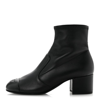 Chanel Stretch Lambskin Women's Cap Toe CC Uniform Short Boots 35 Black