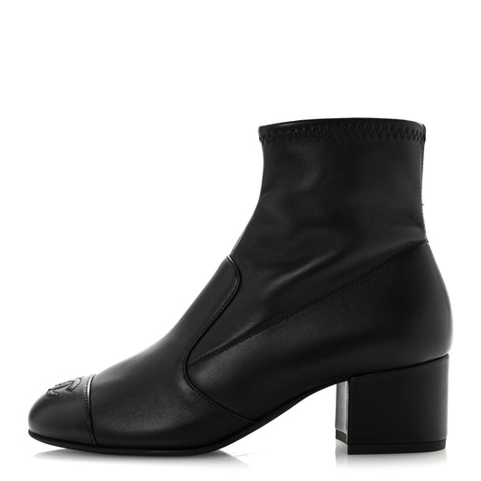 Chanel Stretch Lambskin Women's Cap Toe CC Uniform Short Boots 35 Black