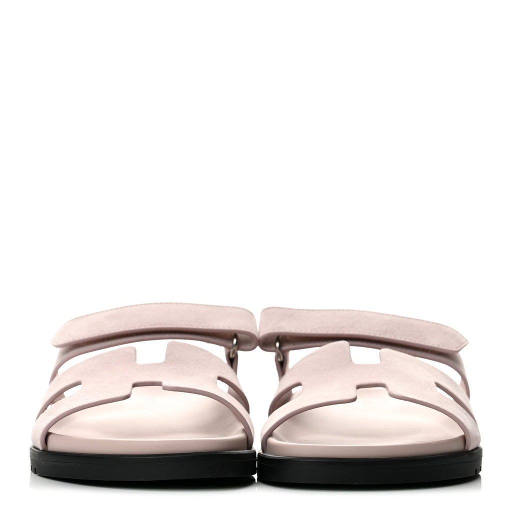 Hermes Suede Goatskin Women's Chypre Sandals 39 Rose Porcelaine